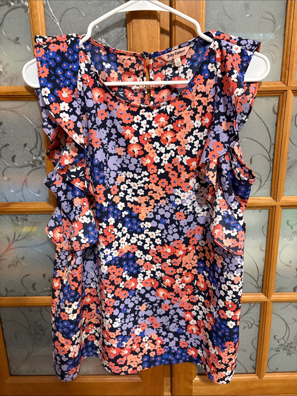 Floral Ruffle Sleeve Blouse in Navy, Pink, Coral, Lavender & White